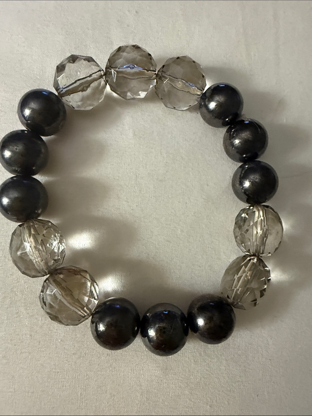 Smoky Crystal and Hematite Bead Stretch Bracelet